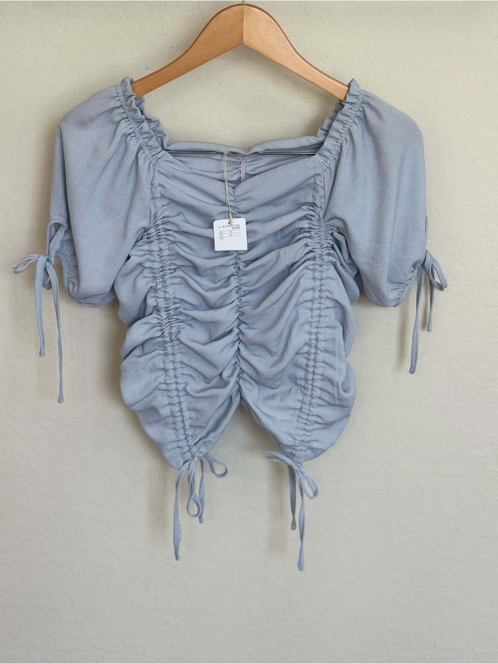 Y2K Coquette Light Blue Ruched Puff Sleeve Milkmaid Crop Top OS